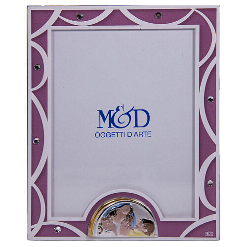 Pink glass photo frame, Baptism gift, Virgin with Child, 7.5x5.5 in 1