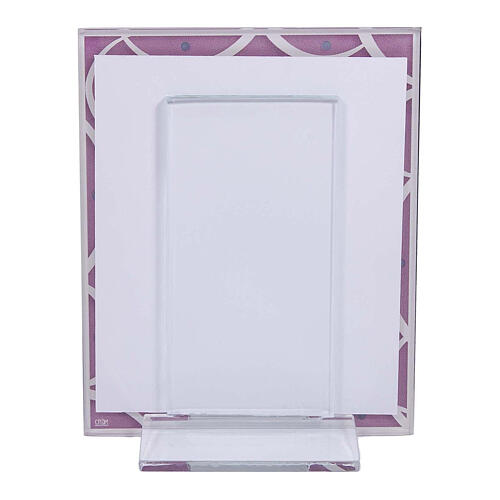Pink glass photo frame, Baptism gift, Virgin with Child, 7.5x5.5 in 3