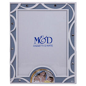 Light blue glass photo frame, Baptism gift, Virgin with Child, 7.5x5.5 in