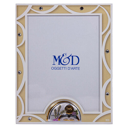 First Communion glass photo frame, ivory-coloured, 7.5x5.5 in 1