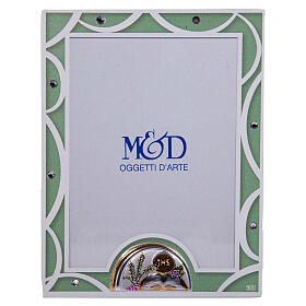 Communion photo frame, green glass, 7.5x5.5 in