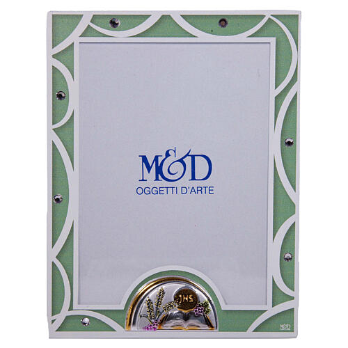 Cadre photo verre cadeau Communion 19x14 cm bord vert 1