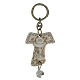 Tau-shaped keychain with chalice image and white bell, resin, h 5 in s1