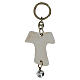 Tau-shaped keychain with chalice image and white bell, resin, h 5 in s2
