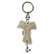 Tau-shaped keychain with Confirmation symbols and white bell, resin, h 5 in s2