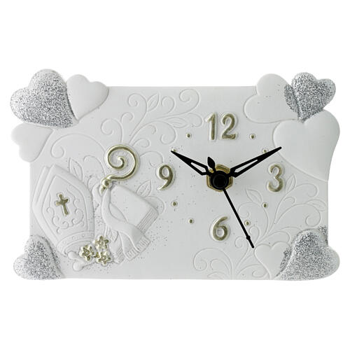 Orologio in resina 9x14 cm cresima cuori bianco 1