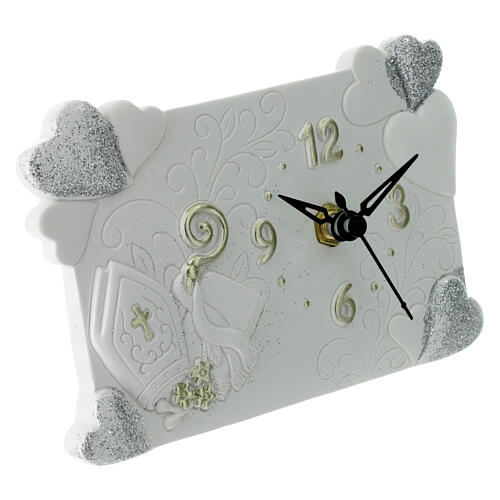 Orologio in resina 9x14 cm cresima cuori bianco 3