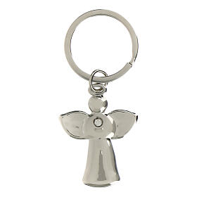 Angel-shaped metallic keychain with rhinestone, religious favour, h 1.5 in