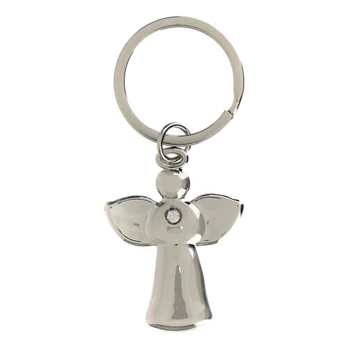 Angel-shaped metallic keychain with rhinestone, religious favour, h 1.5 in 1