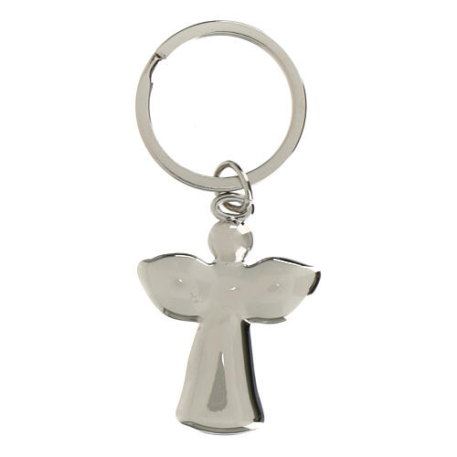 Angel-shaped metallic keychain with rhinestone, religious favour, h 1.5 in 2