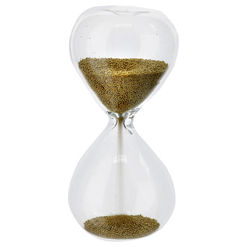 Golden hourglass of 30 seconds, glass favour, h 3 in 2
