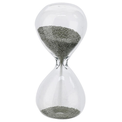 Silver hourglass of 30 seconds, glass favour, h 3 in 2