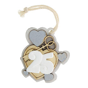 Heart-shaped plaster ornament, 25th anniversary favour, h 3 in