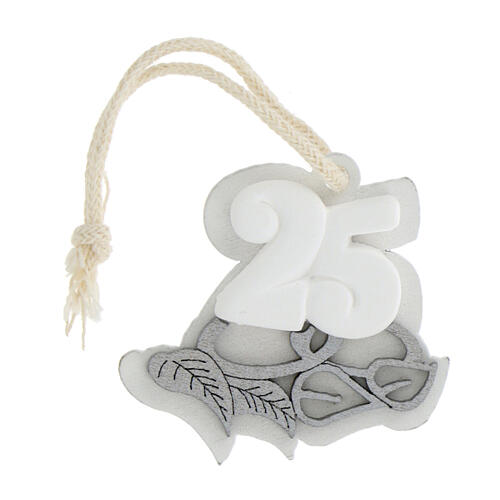 Silver ornament for 25th anniversary, plaster, h 3 in 1