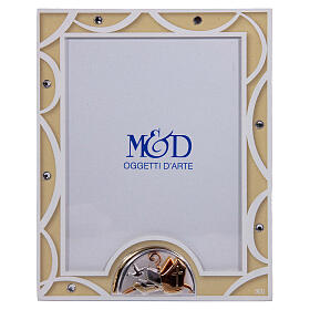 Ivory-coloured Confirmation photo frame, glass and crystals, 5.5x4.5 in