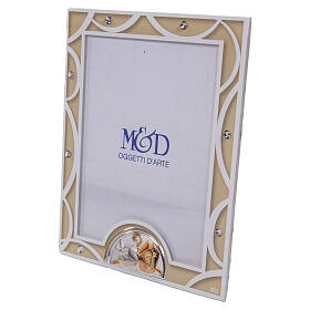 Ivory-coloured Confirmation photo frame, glass and crystals, 5.5x4.5 in