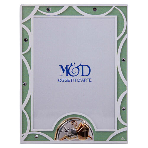 Ramka na zdjęcie ze szkła zielona, symbole bierzmowania, kryształki, 14x11 cm 1