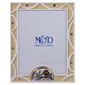 First Communion photo frame, ivory-coloured glass and crystals, 5.5x4.5 in