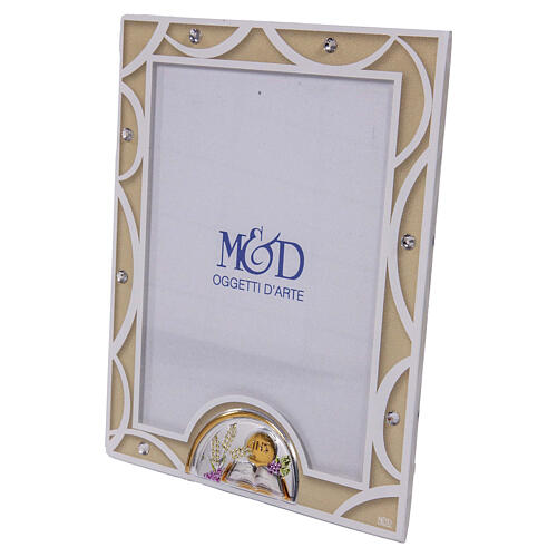 First Communion photo frame, ivory-coloured glass and crystals, 5.5x4.5 in 2