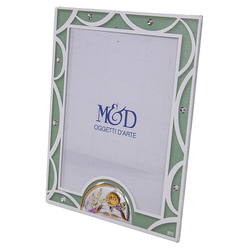 First Communion photo frame, green glass and crystals, 5.5x4.5 in 2