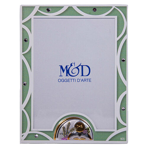 Ramka na zdjęcie ze szkła zielona, komunia, kryształki, 14x11 cm, pomysł na prezent komunijny 1
