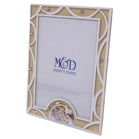 Ivory-coloured photo frame with Holy Family, glass and crystals, 5.5x4.5 in