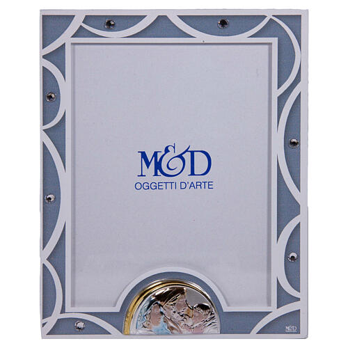 Photo frame with Holy Family, light blue glass and crystals, 5.5x4.5 in 1
