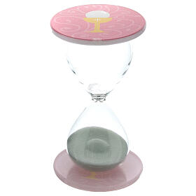 First Communion favour, pink hourglass, h 4 in, 2.5 in diameter