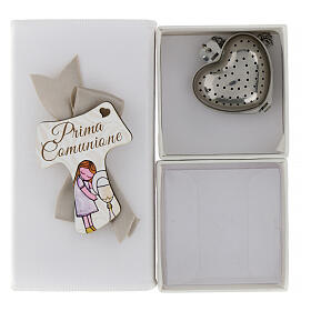 Holy Communion favour: magnet and heart-shaped infuser, chalice with girl, 5.5x3x1.5 in