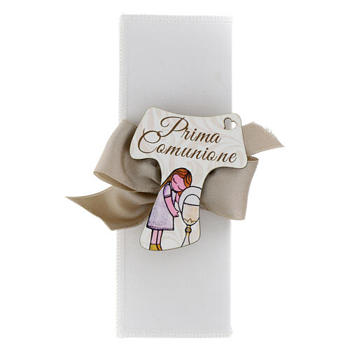 Box with pen and tau, 5.5x2x1 in, First Communion favour for girls 1