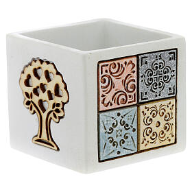 Wood and resin plant holder, favour with tree of life, 2x2.5 in