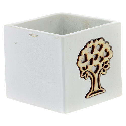Wood and resin plant holder, favour with tree of life, 2x2.5 in 3