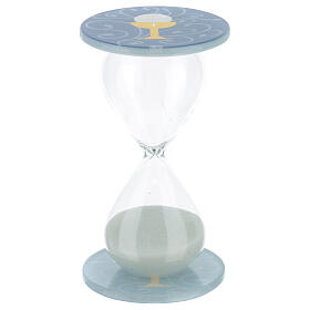 Hourglass with Eucharistic symbols, glass, 4 in