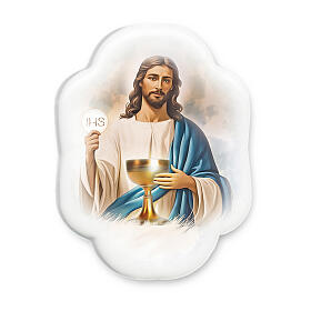 Lembrancinha íman perfilado resina com Jesus comunhão 5x5 cm