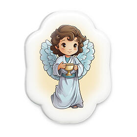 Shaped magnet of porcelain resin, angel with chalice, 2x2 in
