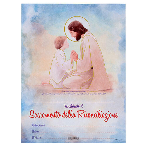 Ricordo prima confessione Gesù con bimbo in ginocchio 25X20 cm 1