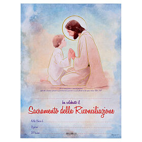 Lembrança primeira confissão Jesus com menino de joelhos 25x20 cm