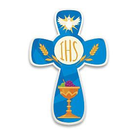 Krzyż z żywicy porcelanowej, błękitny, Pierwsza Komunia, 15x10 cm