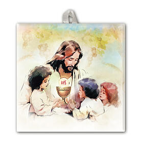 First Communion tile, Jesus with children, 4x4 in