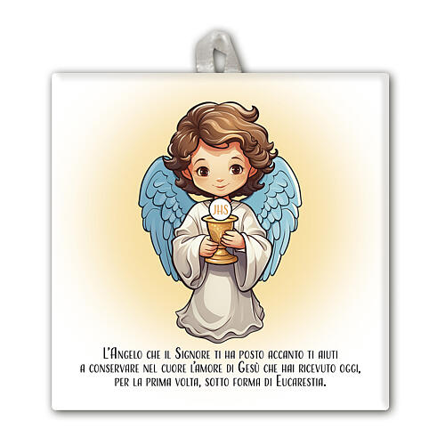 First Communion tile with angel, 4x4 in 1