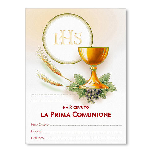 Diploma comunione calice in pergamena 20x25 cm 1