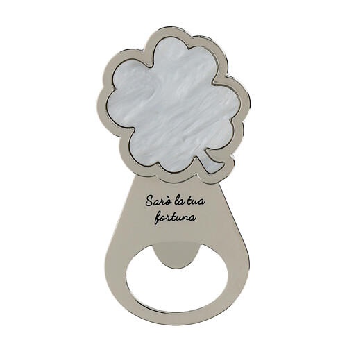 Clover-shaped bottle opener with inscription, religious favour, 4x2 in 1