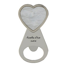 Heart-shaped bottle opener with inscription, religious favour, 4x2 in
