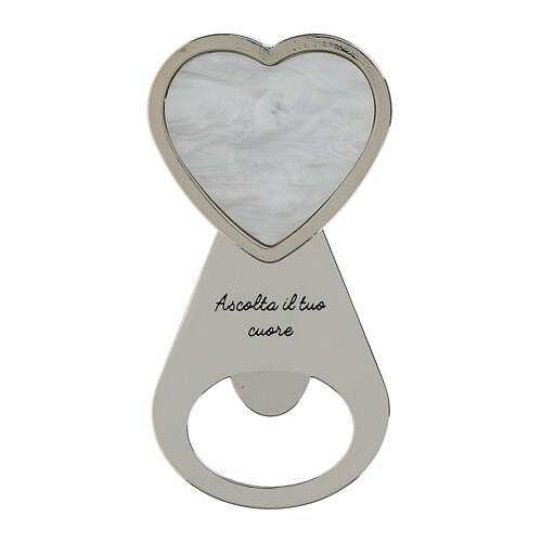 Heart-shaped bottle opener with inscription, religious favour, 4x2 in 1