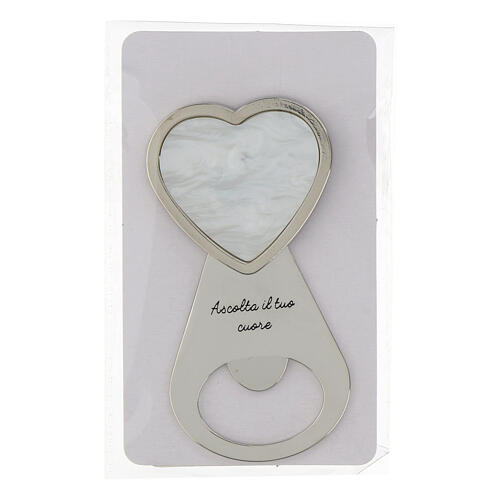 Heart-shaped bottle opener with inscription, religious favour, 4x2 in 4