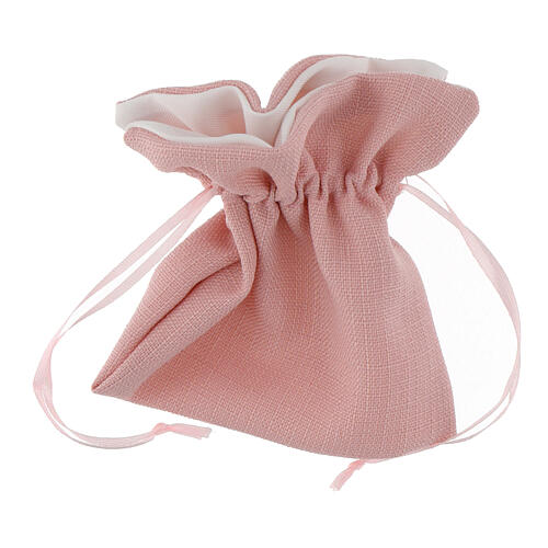 Sacchetto rosa bomboniera tipo lino 12x14 cm  3