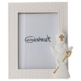 Confirmation photo frame with angel, white resin, 5x3.5 in