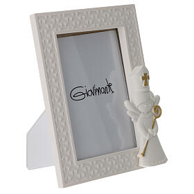 Confirmation photo frame with angel, white resin, 5x3.5 in