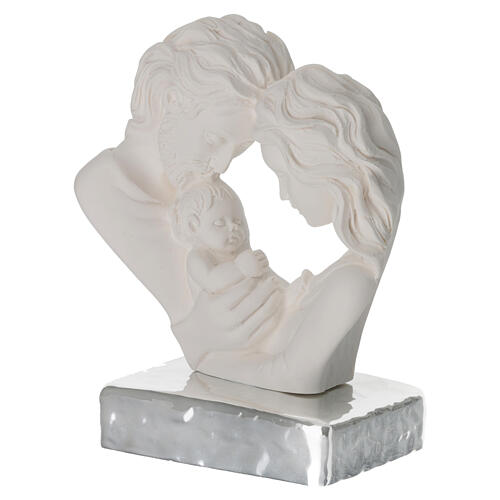 Sacra Famiglia cuore resina base argento 10x10x5 cm 2