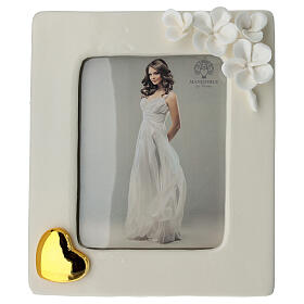 Portafoto fiorellini e cuore oro 20x 15 cm